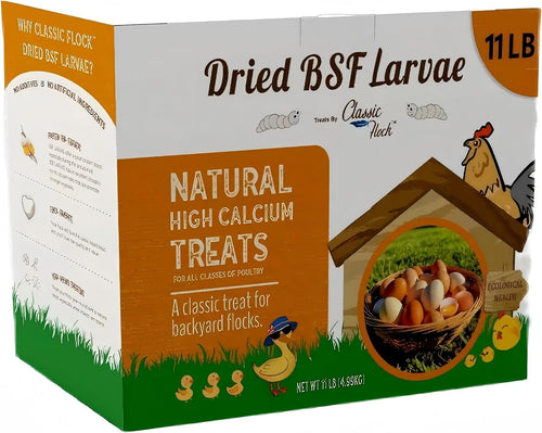 Classic Flock 11 lb black soldier fly larvae chicken feed for laying hens and backyard flocks